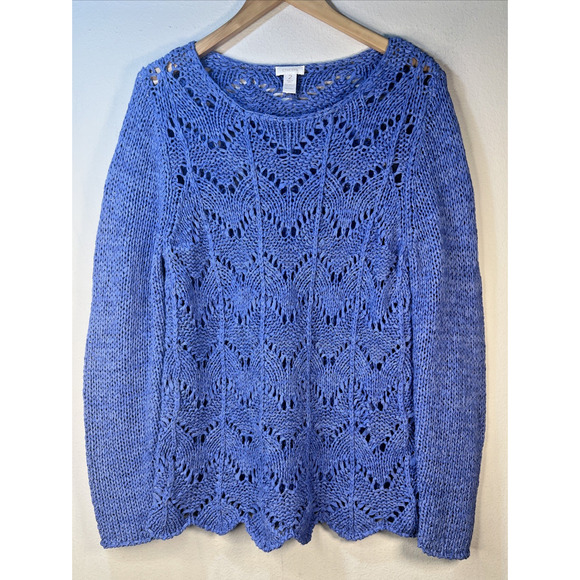 Chico's 2 Chicos large blue sweater open knit - Picture 1 of 11